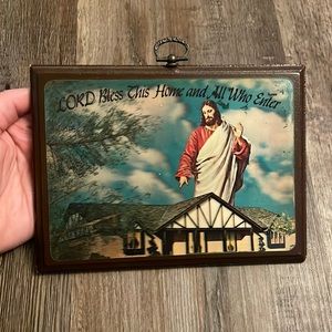 🙏 Vintage Kitsch Holographic Jesus Sign – 5x7”